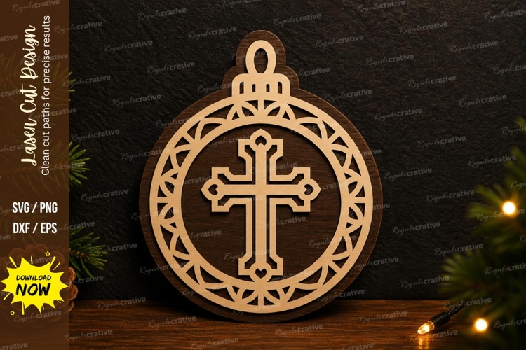 Round Cross Ornament Laser Cut SVG Design round cross svg example image 1