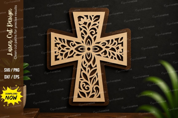 Floral Cross Ornament Laser Cut SVG Design floral cross svg example image 1
