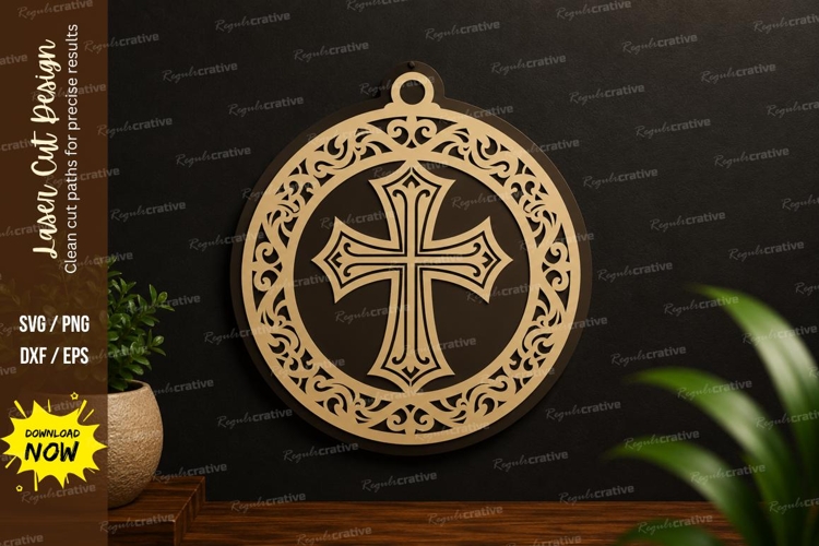 Ornamental Round Cross Laser Cut SVG Design ornamental example image 1