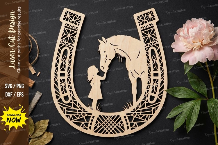 Horse Horseshoe Scene Laser Cut, horse svg, horseshoe svg