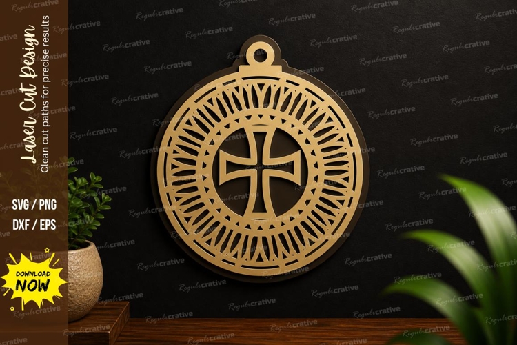 Round Cross Mandala Laser Cut SVG Design round cross svg example image 1