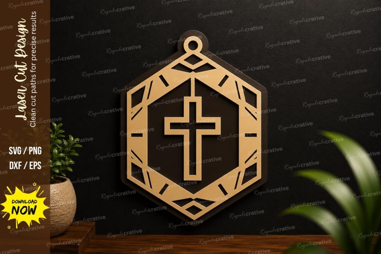 Geometric Cross Frame Laser Cut SVG Design geometric cross example image 1