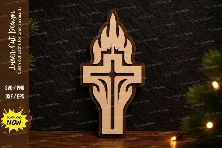 Flame Cross Ornament Laser Cut SVG Design flame cross svg example image 1