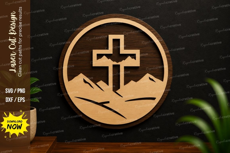 Mountain Cross Scene Laser Cut SVG Design mountain cross svg example image 1