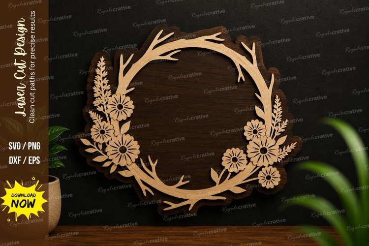 Daisy Branch Wreath Laser Cut SVG Design daisy wreath svg example image 1