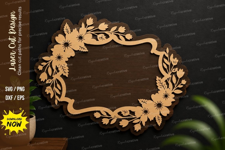 Floral Oval Frame Laser Cut SVG Design floral frame svg example image 1