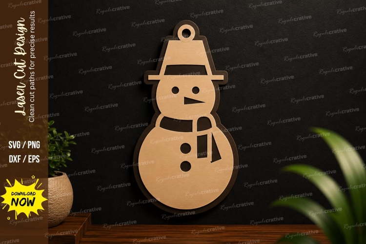 Simple Snowman Ornament Laser Cut SVG Design snowman ornamen example image 1