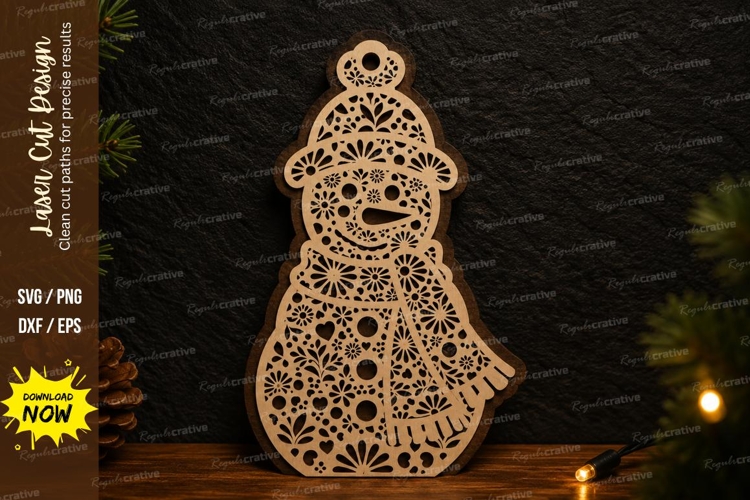 Ornamental Snowman Laser Cut SVG Design ornamental snowman example image 1