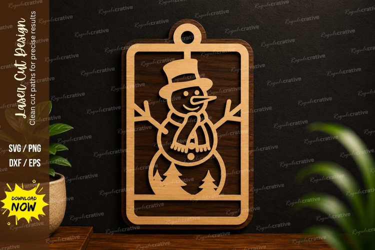 Snowman Tag Ornament Laser Cut SVG Design snowman tag svg example image 1