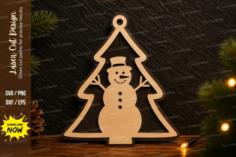 Christmas Tree Snowman Ornament Laser Cut SVG Design example image 1