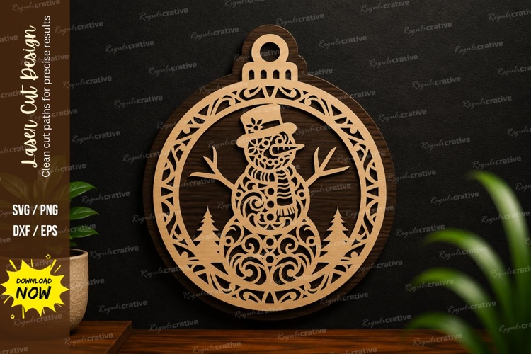 Snowman Circle Ornament Laser Cut SVG Design snowman circle example image 1