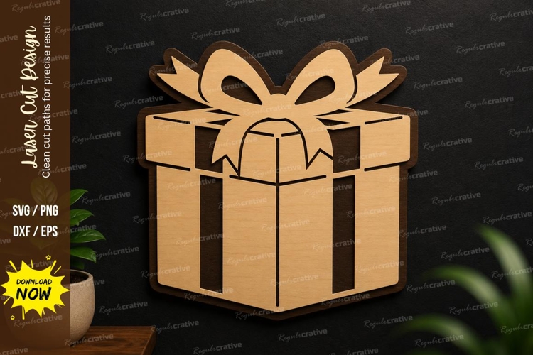 Gift Box Ornament Laser Cut SVG Design gift box svg example image 1