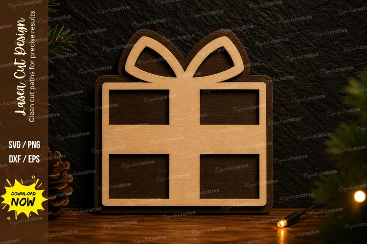 Ribbon Gift Box Laser Cut SVG Design ribbon gift svg example image 1