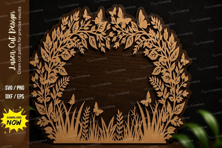 Leaf Wreath Wall Art Laser Cut SVG Design leaf wreath svg example image 1
