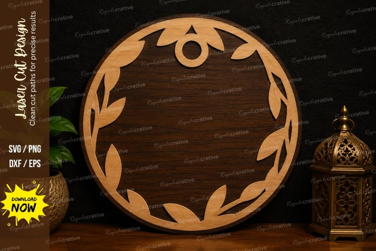 Leaf Circle Frame Laser Cut SVG Design leaf frame svg