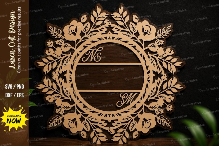 Floral Monogram Frame Laser Cut SVG Design monogram frame