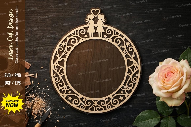 Ornate Round Heart Frame Laser Cut SVG File