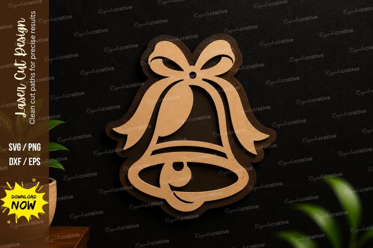 Ribbon Bell Ornament Laser Cut SVG Design ribbon bell svg,