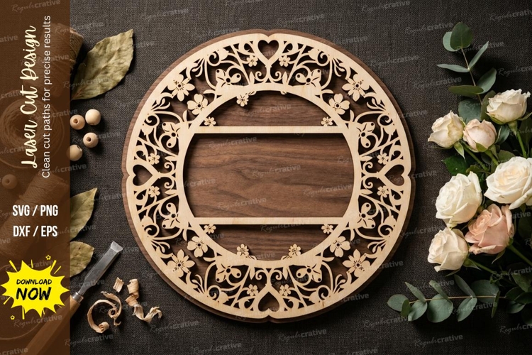 Floral Heart Circle Frame Laser Cut SVG Design