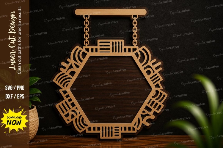 Hexagon Hanging Frame Laser Cut SVG Design hexagon frame svg