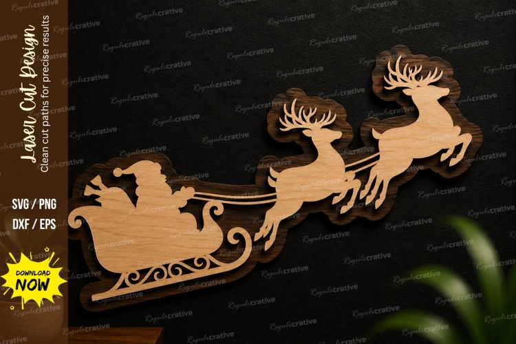 Santa Sleigh Reindeer Laser Cut SVG Design santa sleigh svg