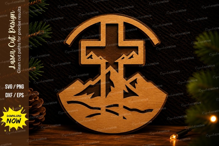 Mountain Cross Wall Art Laser Cut SVG Design cross svg