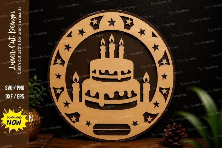 Birthday Cake Ornament Laser Cut SVG Design birthday cake
