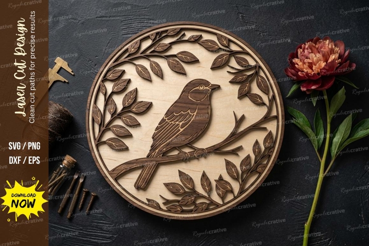 Bird Nature Round laser Cut svg Cutting file bird svg design