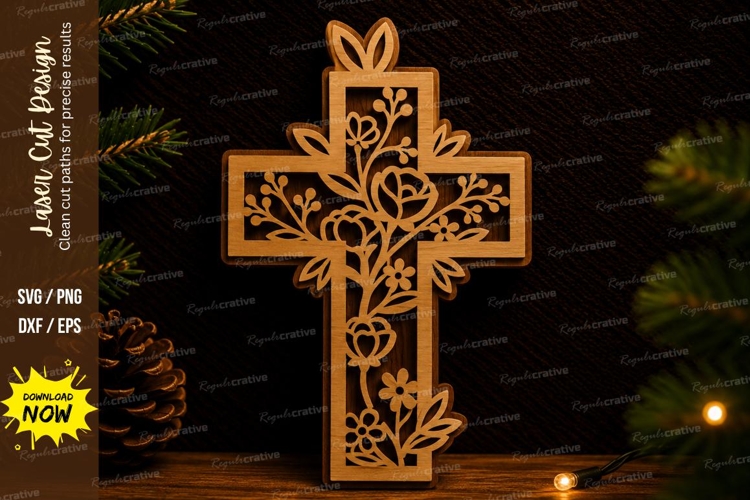 Floral Cross Wall Art Laser Cut SVG cross svg, floral cross
