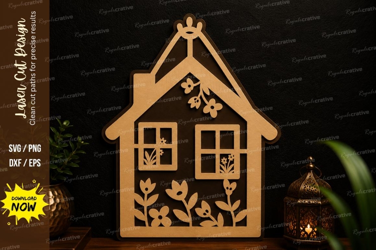 Floral House Wall Art Laser Cut SVG house svg, floral house