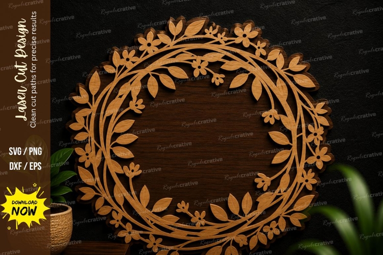 Leaf Wreath Frame Laser Cut SVG leaf wreath svg, wreath