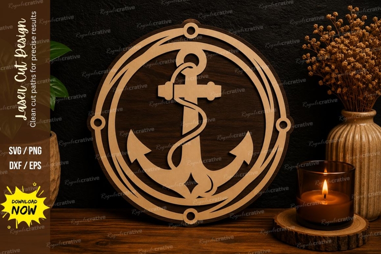 Nautical Anchor Circle SVG Laser Cut Svg Design nautical