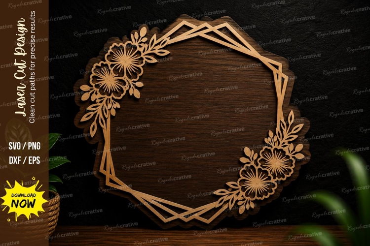 Floral Geometric Frame Laser Cut Svg Design geometric floral