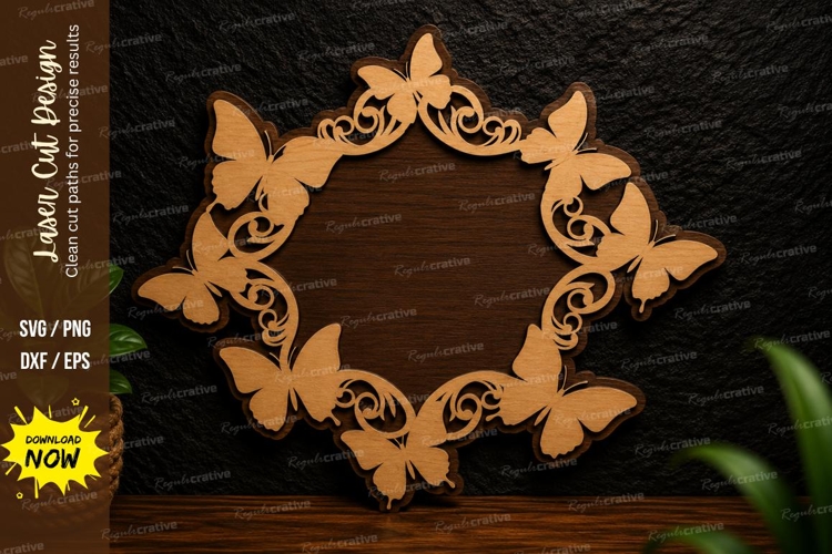 Butterfly Circle Frame Laser Cut Svg Design butterfly circle