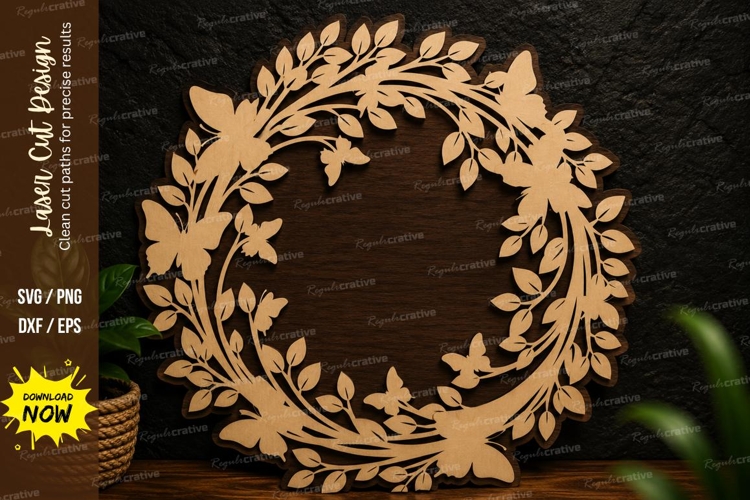 Laurel Butterfly Wreath Laser Cut Svg Design butterfly
