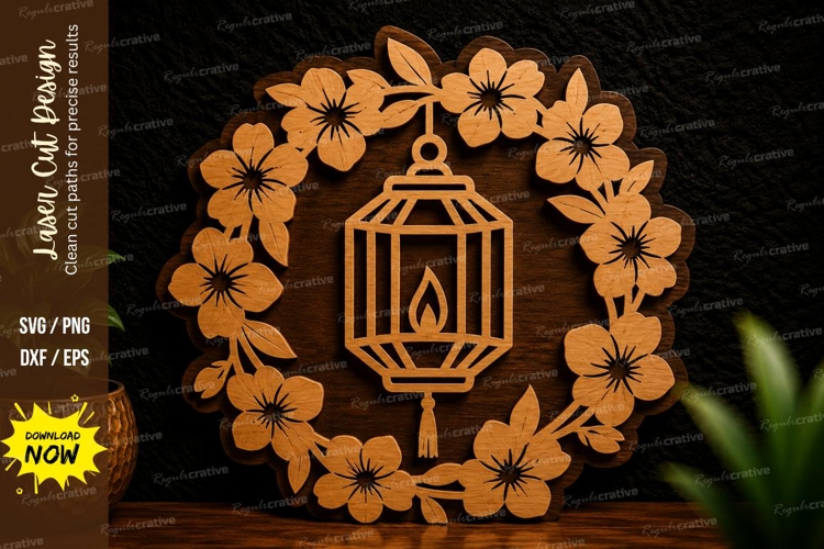 Floral Lantern Wreath Laser Cut Svg Design floral lantern