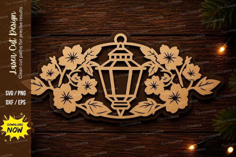Floral Lantern Frame Laser Cut Svg Design floral lantern svg