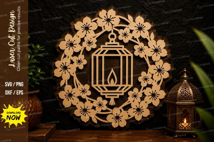 Blossom Lantern Wreath Laser Cut Svg Design blossom lantern
