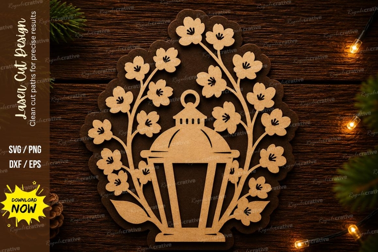 Blossom Lantern Wreath Laser Cut Svg Design blossom lantern