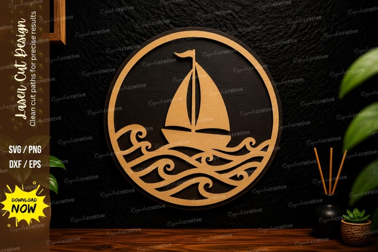 Sailboat Ocean Circle Laser Cut Svg Design sailboat svg