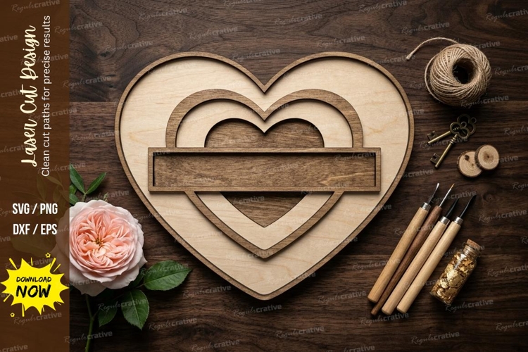 Layered Heart Frame laser Cut svg Cutting file layered heart