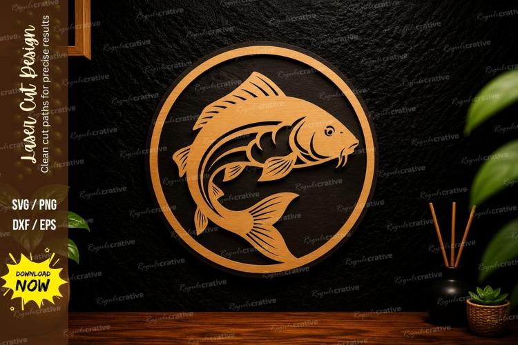 Jumping Fish Circle Laser Cut Svg Design fish svg, jumping f