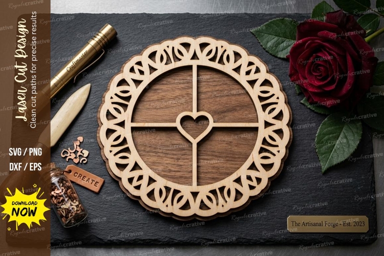 Heart Mandala Frame laser Cut svg Cutting file heart mandala