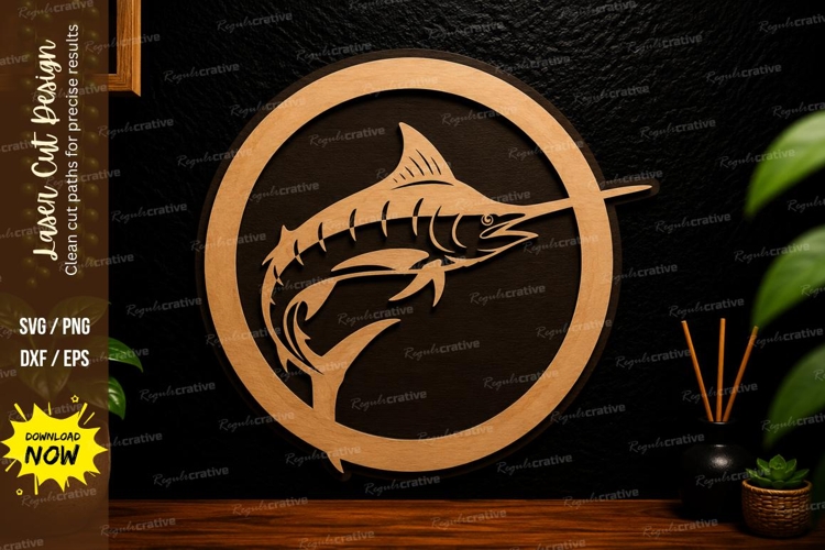 Marlin Fish Circle Laser Cut Svg Design marlin fish svg