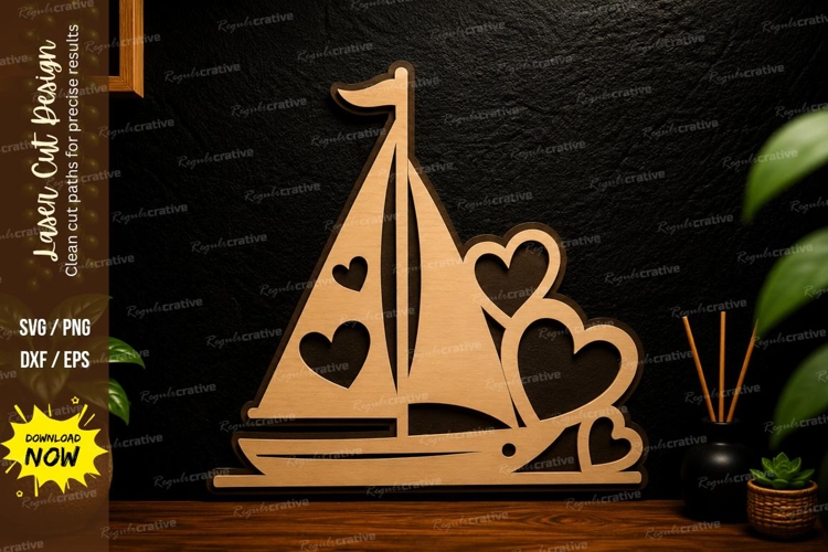 Romantic Sailboat Laser Cut Svg Design sailboat love svg
