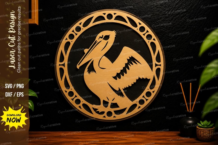 Pelican Bird Circle Laser Cut Svg Design pelican bird svg
