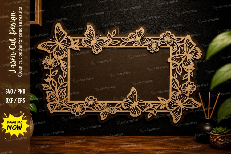 Butterfly Floral Border Laser Cut Svg Design butterfly