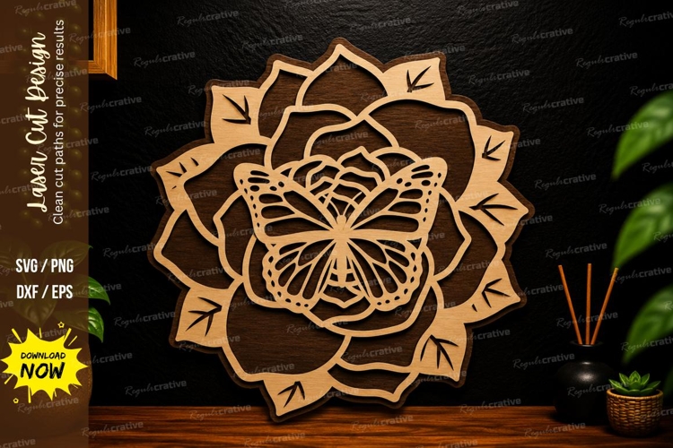 Butterfly Rose Mandala Laser Cut SVG Design butterfly