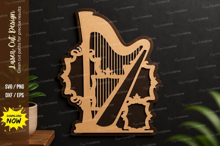 Harp Floral Frame Laser Cut Svg Design harp svg, floral harp