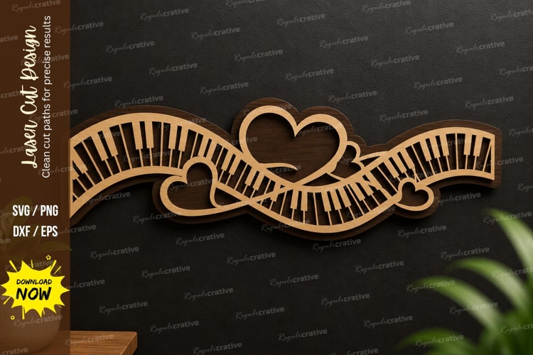 Piano Heart Ribbon Laser Cut Svg Design piano ribbon svg